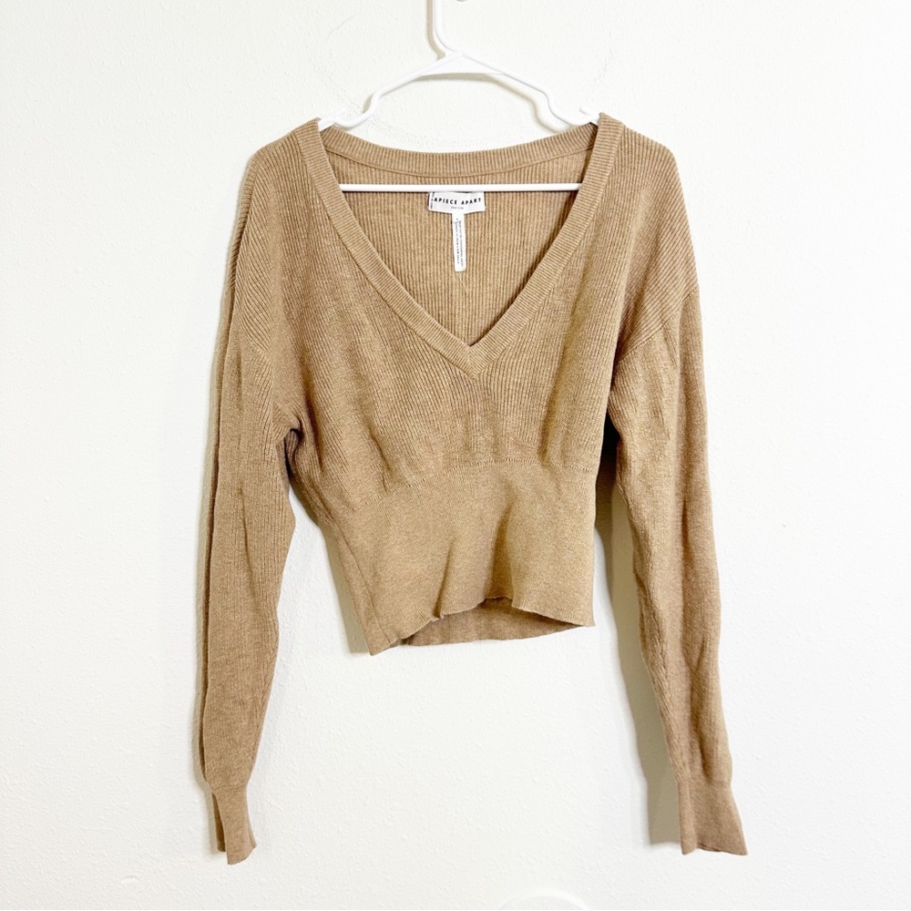 Apiece Apart Dios Cashmere Camel V Neck Sweater View 2